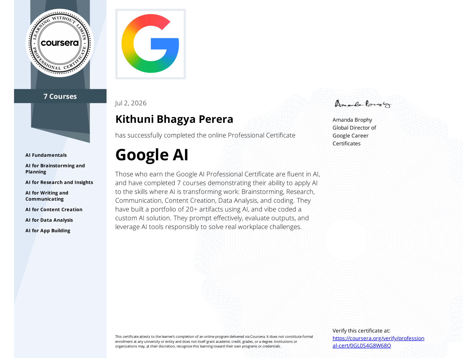 Google AI Professional Certificate
